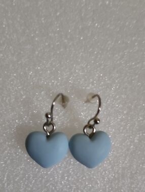 Hand Crafted Light Blue Heart Dangle Earrings